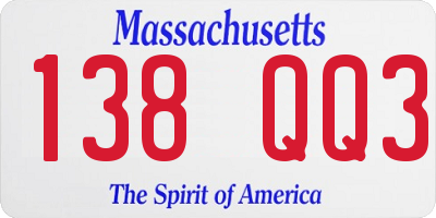 MA license plate 138QQ3