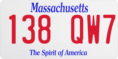 MA license plate 138QW7