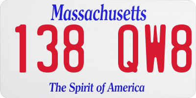 MA license plate 138QW8