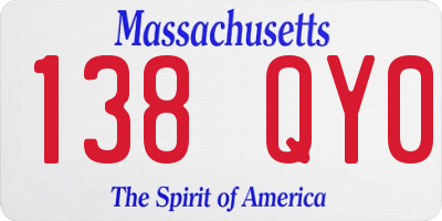 MA license plate 138QY0