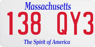 MA license plate 138QY3