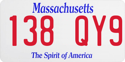 MA license plate 138QY9