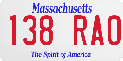 MA license plate 138RA0