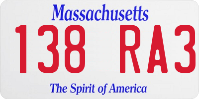 MA license plate 138RA3