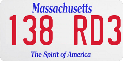 MA license plate 138RD3