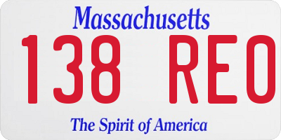 MA license plate 138RE0