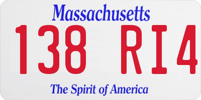 MA license plate 138RI4
