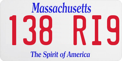 MA license plate 138RI9