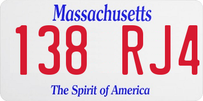 MA license plate 138RJ4