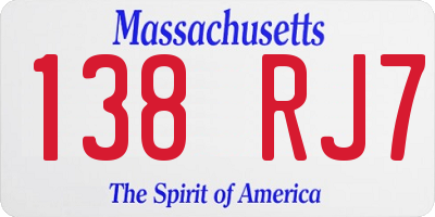 MA license plate 138RJ7