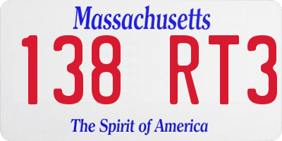 MA license plate 138RT3