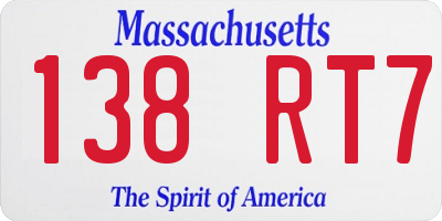 MA license plate 138RT7
