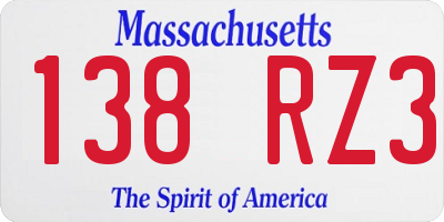 MA license plate 138RZ3
