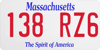 MA license plate 138RZ6