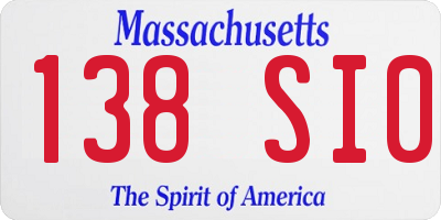 MA license plate 138SI0