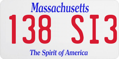 MA license plate 138SI3
