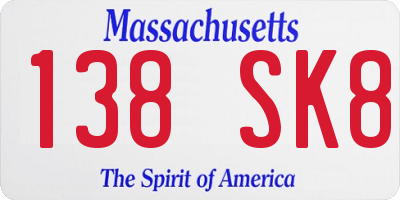 MA license plate 138SK8