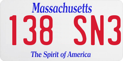 MA license plate 138SN3