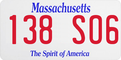 MA license plate 138SO6