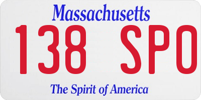 MA license plate 138SP0