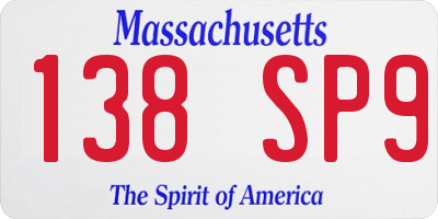 MA license plate 138SP9