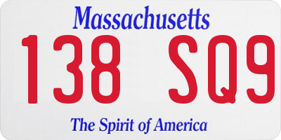 MA license plate 138SQ9