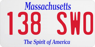 MA license plate 138SW0
