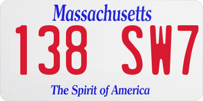 MA license plate 138SW7