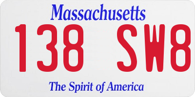 MA license plate 138SW8