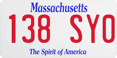 MA license plate 138SY0