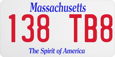 MA license plate 138TB8