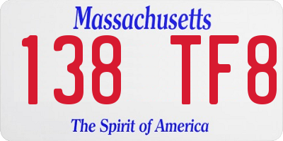 MA license plate 138TF8
