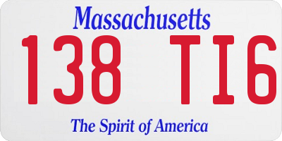 MA license plate 138TI6