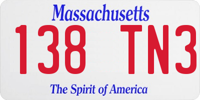 MA license plate 138TN3