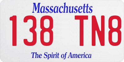 MA license plate 138TN8