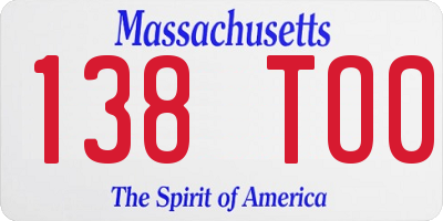 MA license plate 138TO0