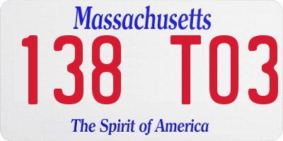 MA license plate 138TO3