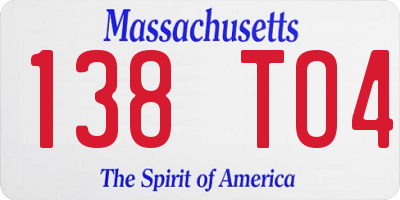 MA license plate 138TO4