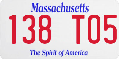 MA license plate 138TO5