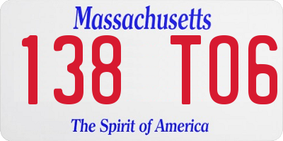 MA license plate 138TO6