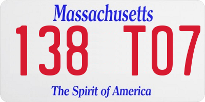 MA license plate 138TO7