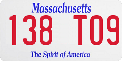 MA license plate 138TO9