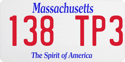MA license plate 138TP3