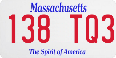 MA license plate 138TQ3