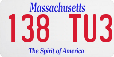 MA license plate 138TU3