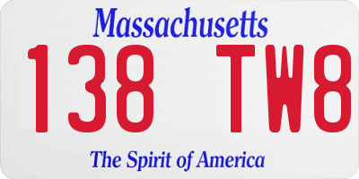 MA license plate 138TW8