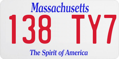 MA license plate 138TY7