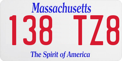 MA license plate 138TZ8