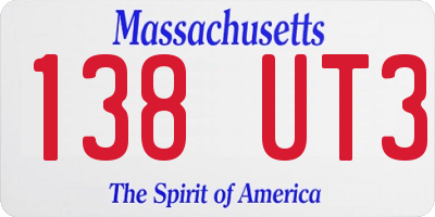 MA license plate 138UT3
