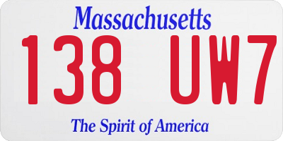 MA license plate 138UW7